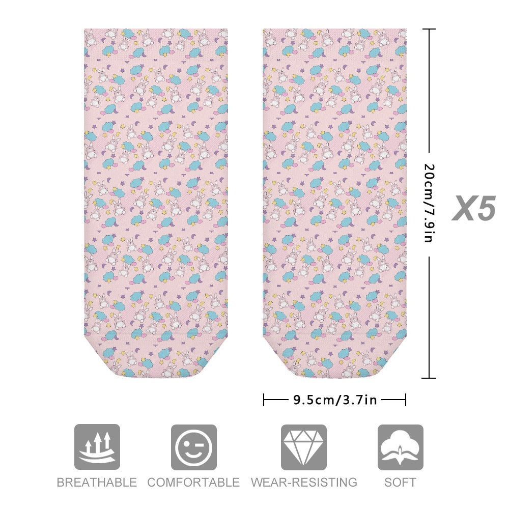 Cute Pastel Bunny Pattern Children's Comfortable Socks -5 Pairs -MyBrightSideClothing