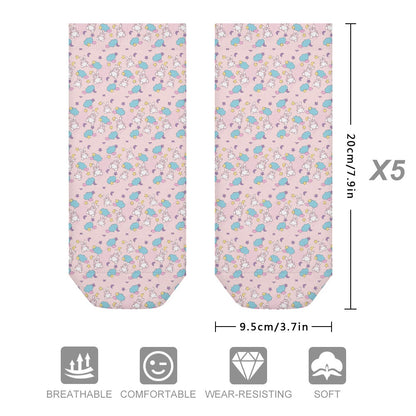 Cute Pastel Bunny Pattern Children's Comfortable Socks -5 Pairs -MyBrightSideClothing