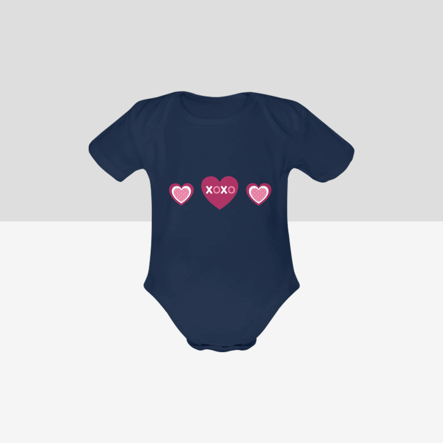 Organic Short Sleeve Baby Bodysuit Hugs & Kisses, Hearts Pink