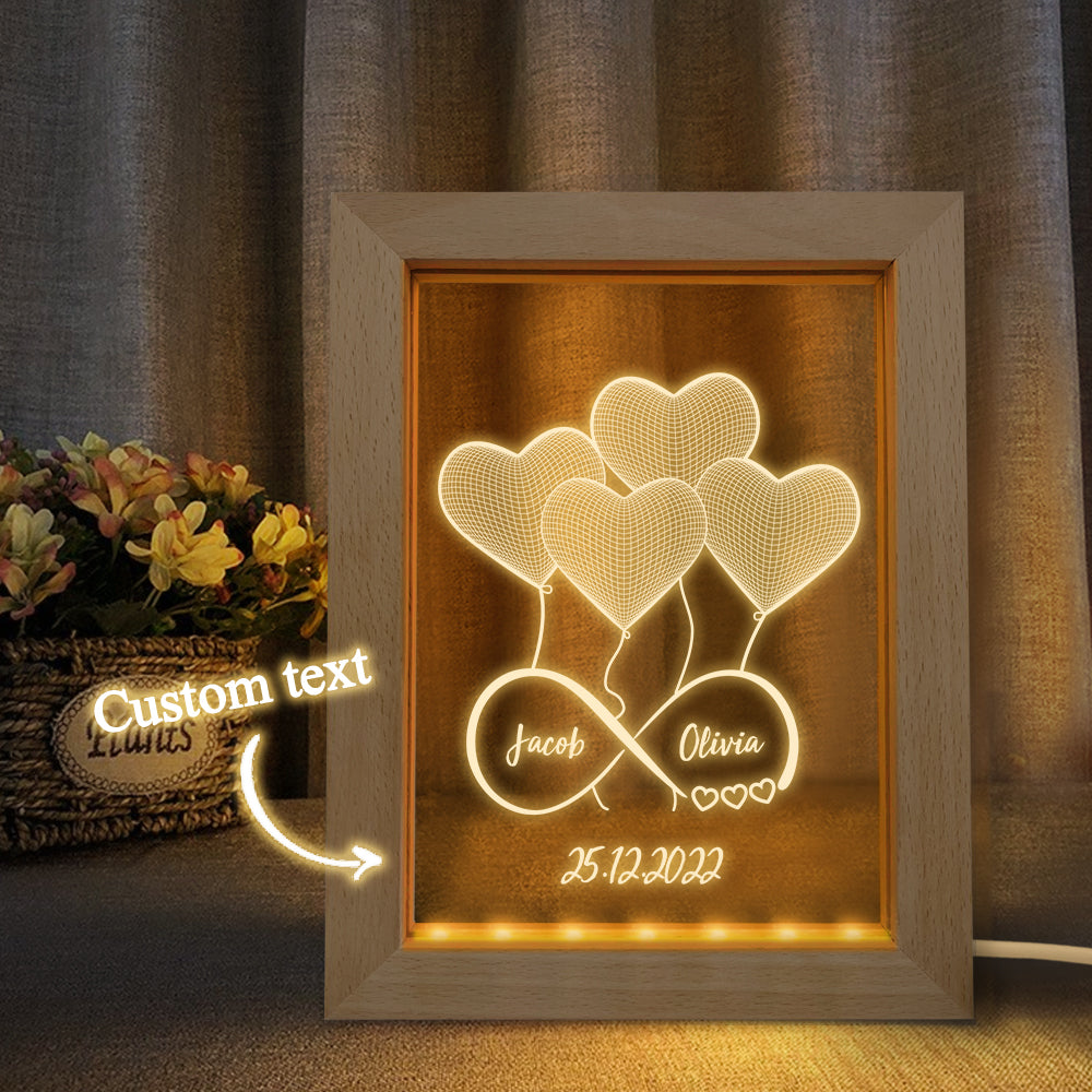 Custom Infinity Night Light Personalized Name 3D Heart Wooden Frame Lamp