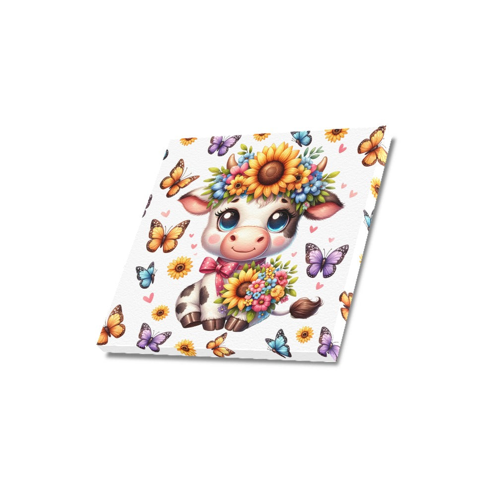 Cute colourful butterfly sunflower baby cow graphic Canvas Print 16"x16"-My Bight Side Clothing