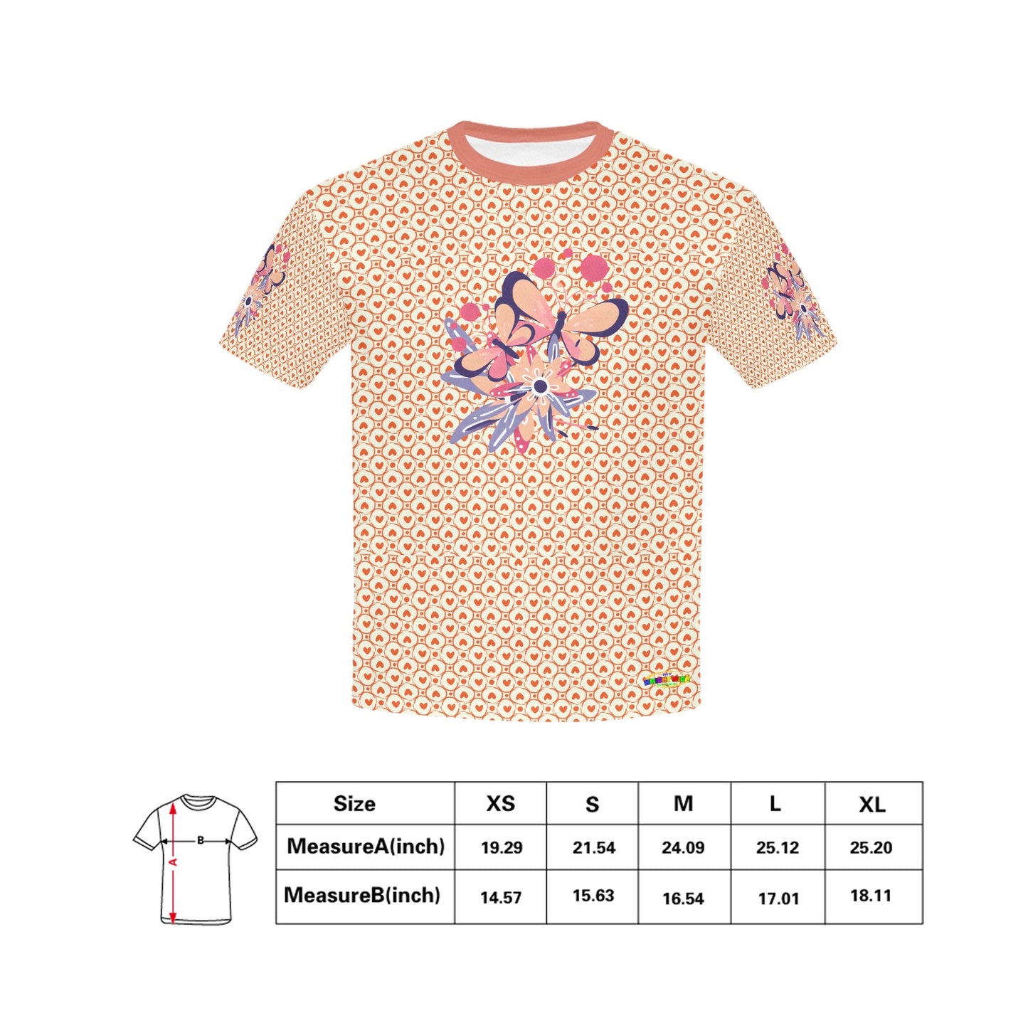 Beautiful Pastel Peach Flower and Butterfly Pattern and Graphic-Children's T-shirt My Bright Side Clothing