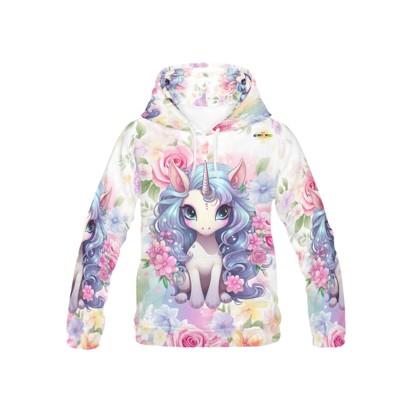 Beautiful Pastel Floral Rainbow Unicorn Children's Hoodie -My Bright Side Clothing