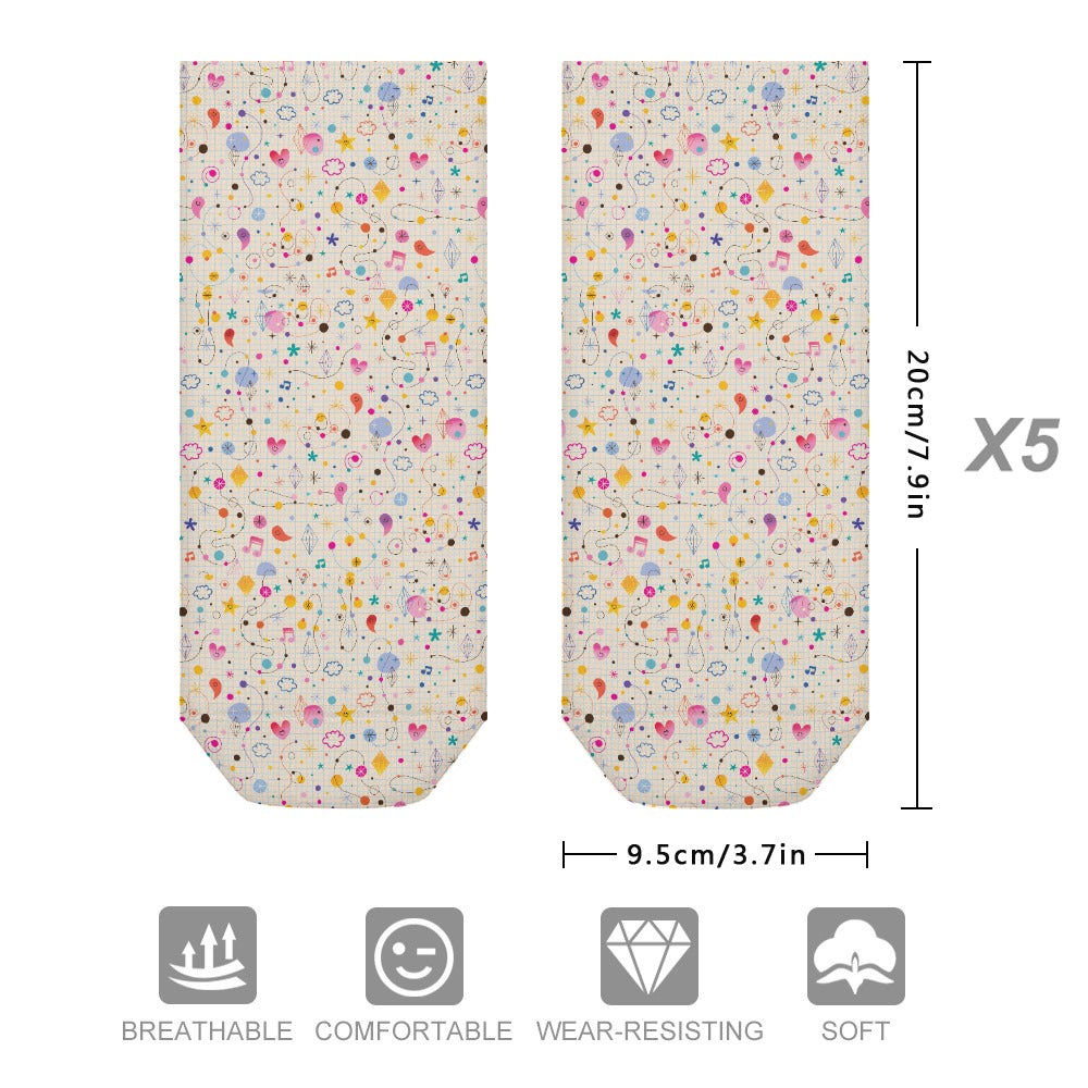 Pastel Colourful Heart Pattern Children's Comfortable Socks -5 Pairs -MyBrightSideClothing