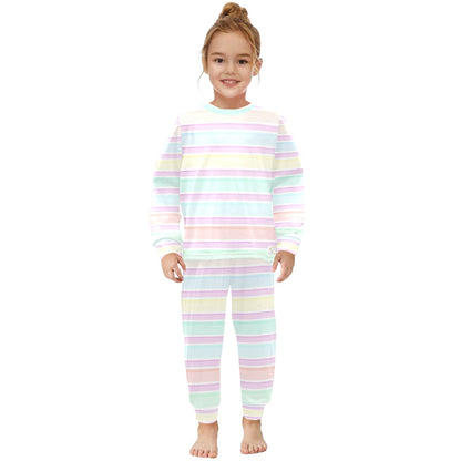 Toddler Girls Crew Neck Long Pajama Set Rainbow Stripes