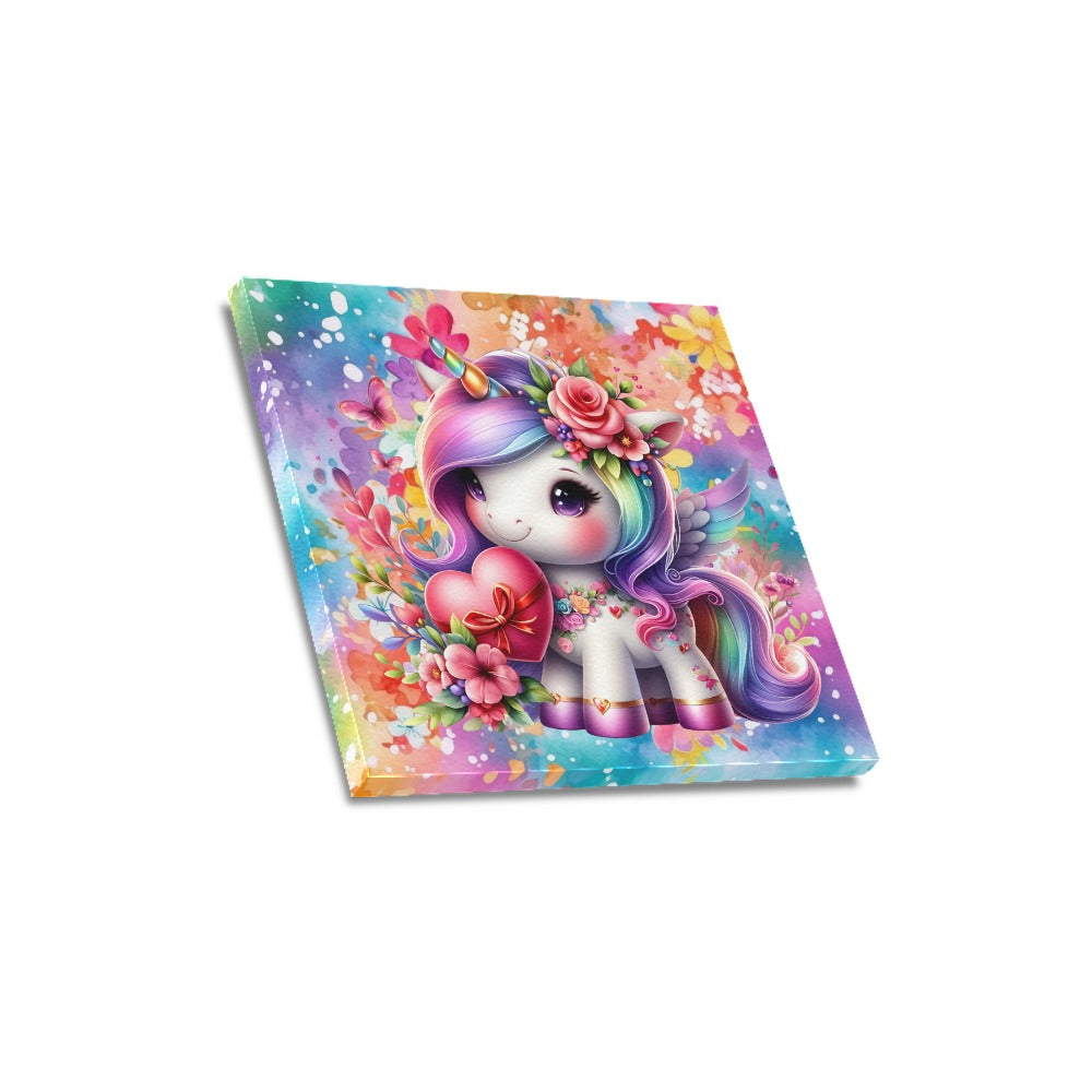 Magical colourful Rainbow Heart Unicorn Canvas Print 16"x16"-My Bight Side Clothing