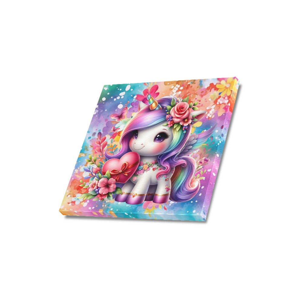 Magical colourful Rainbow Heart Unicorn Canvas Print 16"x16"-My Bight Side Clothing