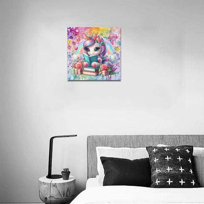 Magical Minds Cute colourful Rainbow Unicorn Reading graphic Canvas Print 16"x16"-My Bight Side Clothing