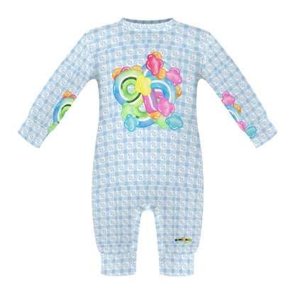 Pastel Blue Square Heart Pattern and Rainbow Maze Graphic  Baby Romper  -My Bright Side Clothing