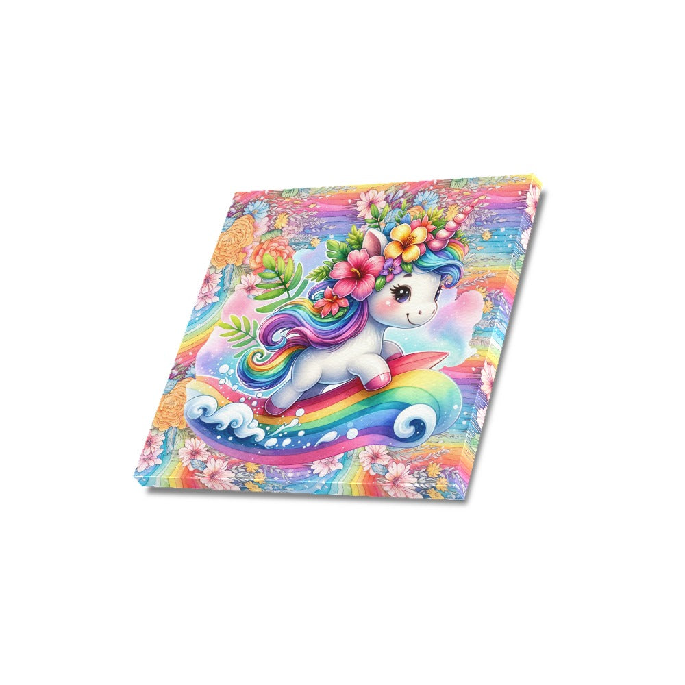 Cute colourful Flower Rainbow Baby Unicorn graphic Canvas Print 16"x16"-My Bight Side Clothing