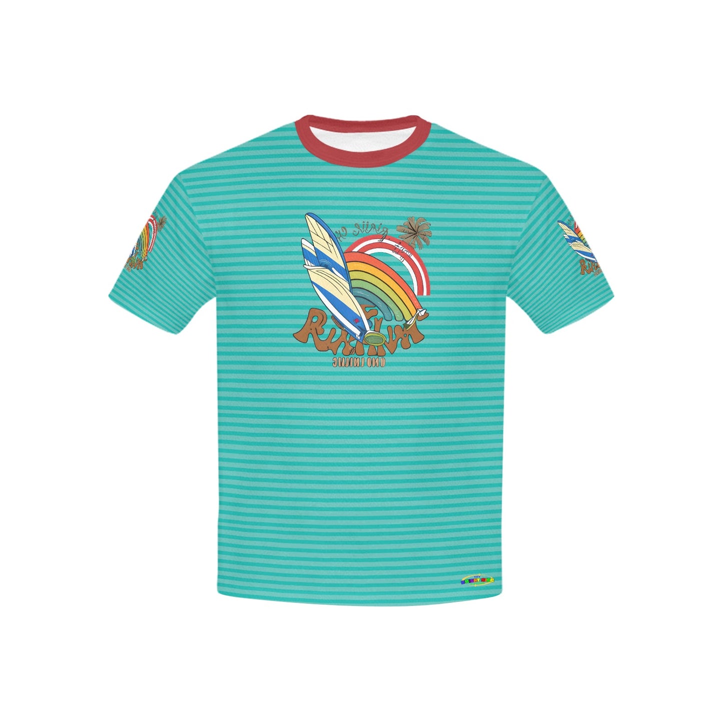 Teal Retro Riding the wave life logo Children's T-Shirt-My Bright Side Clothing