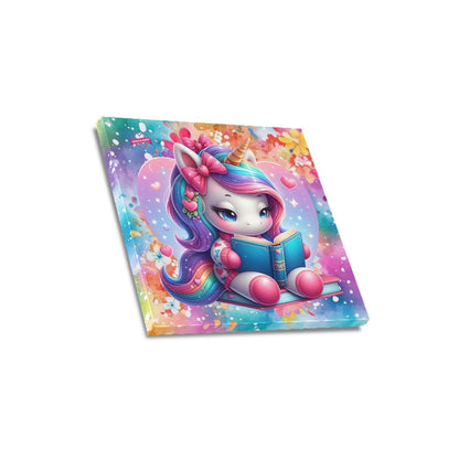 Magical Minds Cute colourful Rainbow Unicorn Reading graphic Canvas Print 16"x16"-My Bight Side Clothing