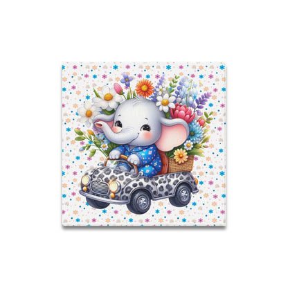 Cute colourful Flower Baby Elephant in a toy car graphic Canvas Print 16"x16"-My Bight Side Clothing