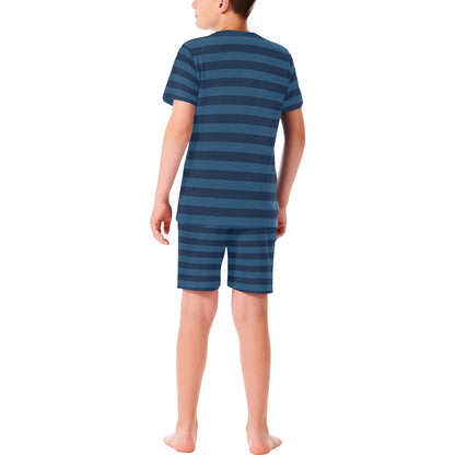 Children's Short Pajama Set Navy Blue Stripes Boys