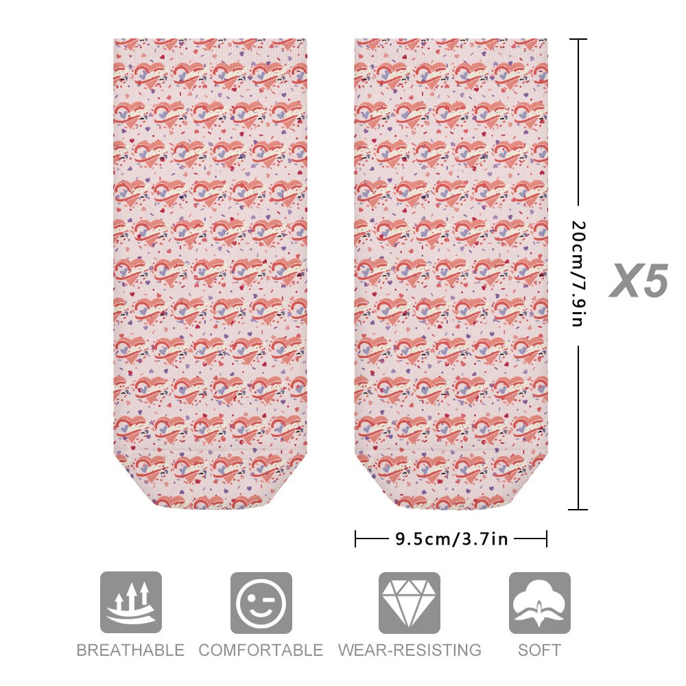 Pastel Pink Heart Pattern Children's Comfortable Socks -5 Pairs -MyBrightSideClothing