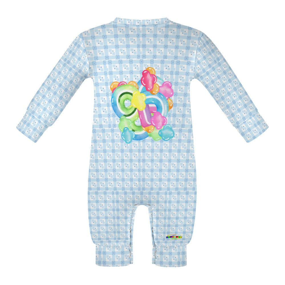 Pastel Blue Square Heart Pattern and Rainbow Maze Graphic  Baby Romper  -My Bright Side Clothing