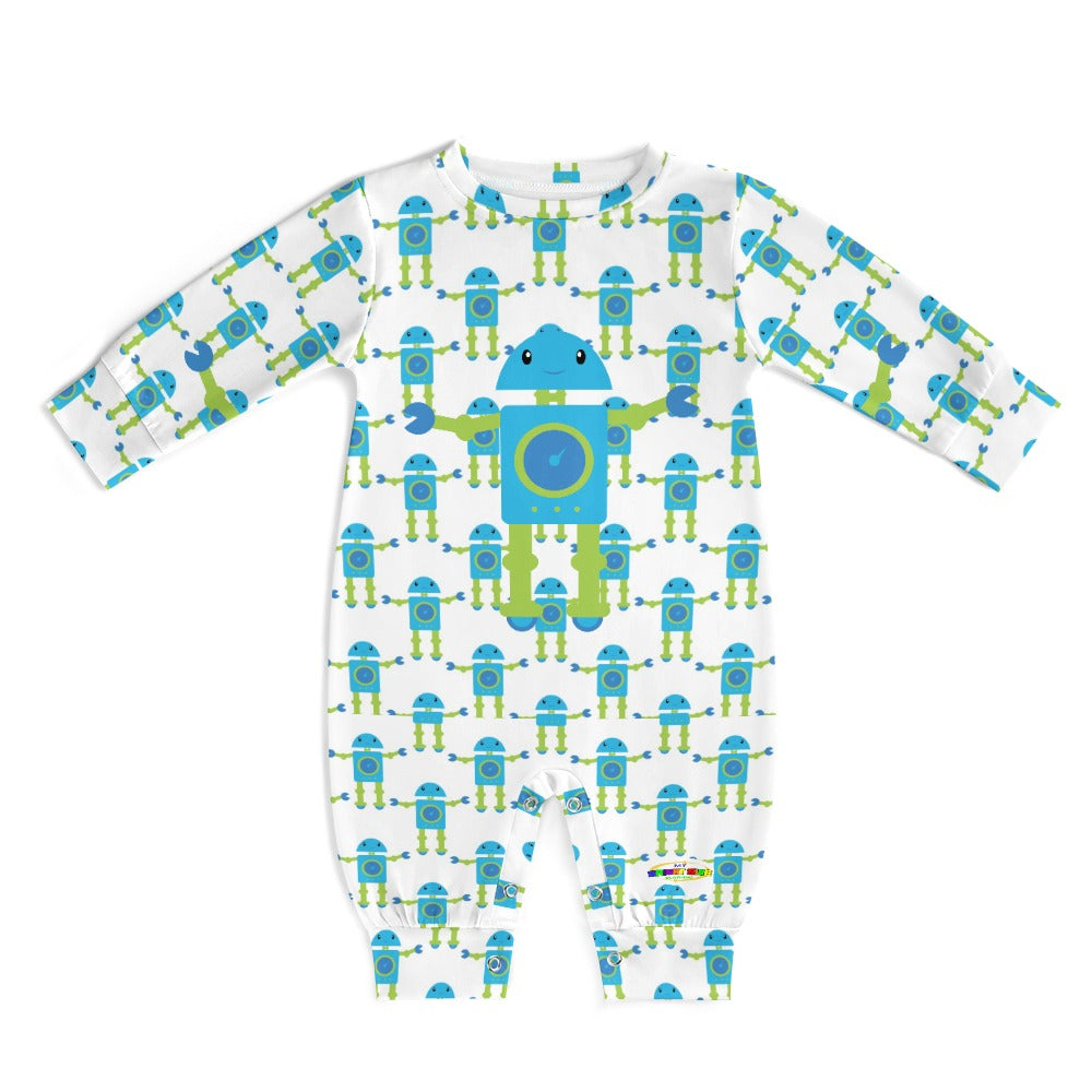 Cute Blue Robots Pattern Baby Romper-My Bright Side Clothing