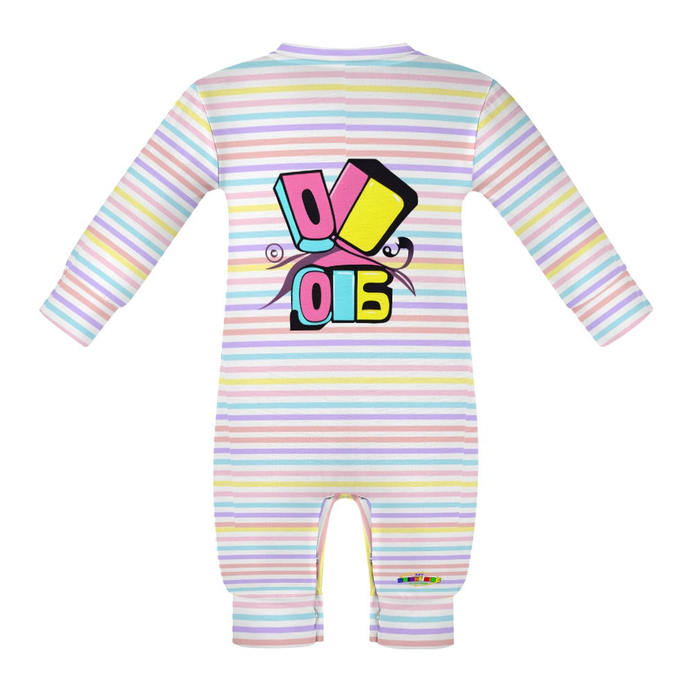 Cute Pastel Building Blocks and Rainbow Stripe Pattern and Logo Baby Romper -My Bright Side Clothing