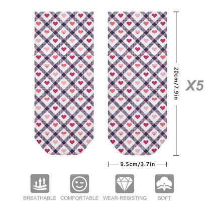 Heart Checkered Pattern Children's Comfortable Socks -5 Pairs -MyBrightSideClothing