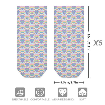 Pastel Rainbow heart Pattern Children's Comfortable Socks -5 Pairs -MyBrightSideClothing