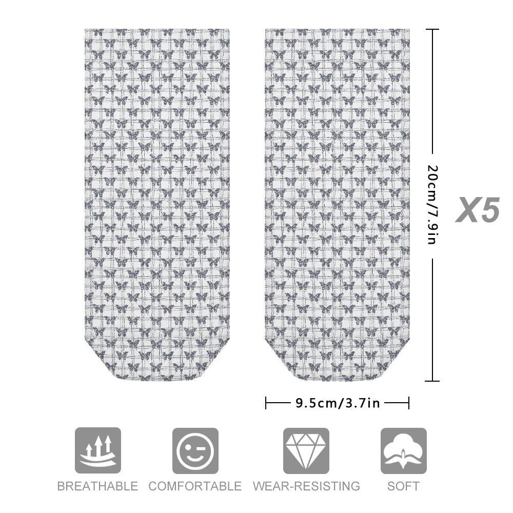 Grey Butterfly Pattern Children's Comfortable Socks -5 Pairs -MyBrightSideClothing