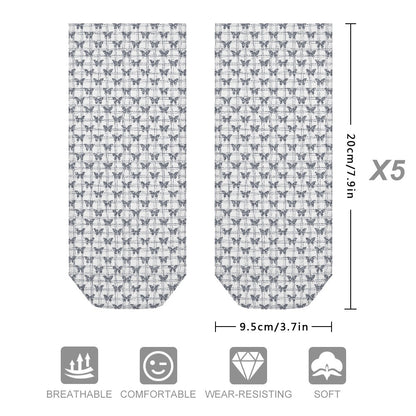 Grey Butterfly Pattern Children's Comfortable Socks -5 Pairs -MyBrightSideClothing