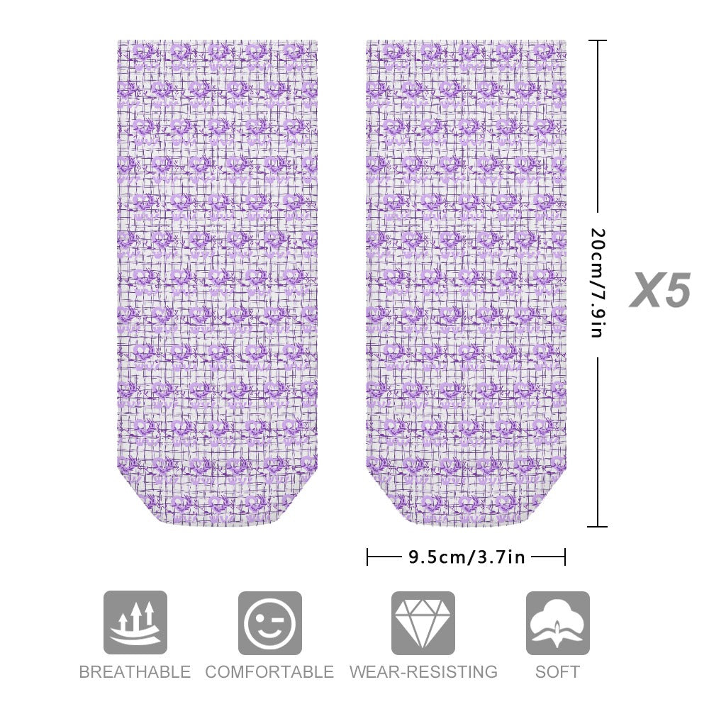 Purple heart and stripes Pattern Children's Comfortable Socks -5 Pairs -MyBrightSideClothing