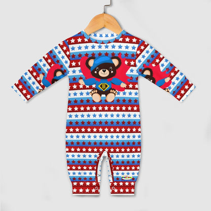 Cute Teddy Bear Superhero Theme Baby Romper-My Bright Side Clothing