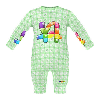 Cute Pastel Green Square Pattern and Rainbow Lego Car Baby Romper  -My Bright Side Clothing