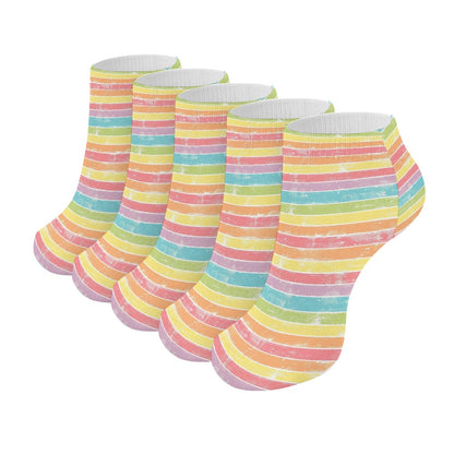 Grunge Pastel Strip Rainbow Pattern Children's Comfortable Socks -5 Pairs -MyBrightSideClothing