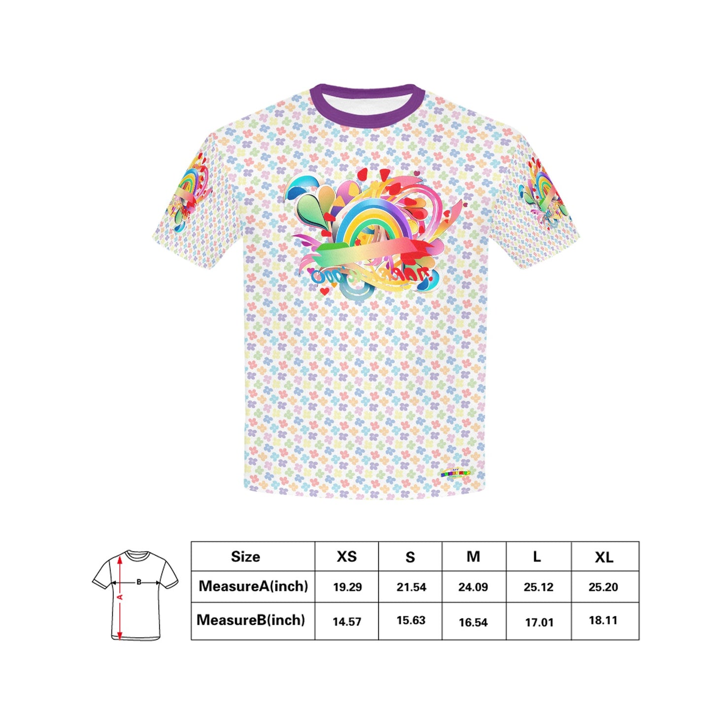 Pastel Rainbow and Flowers Abstract Pattern and Logo Children's T-shirt -My Bright Side Clothing