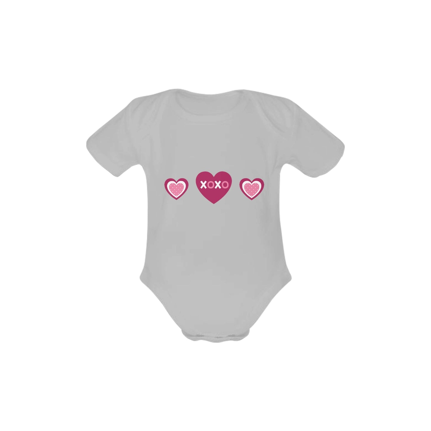 Organic Short Sleeve Baby Bodysuit Hugs & Kisses, Hearts Pink