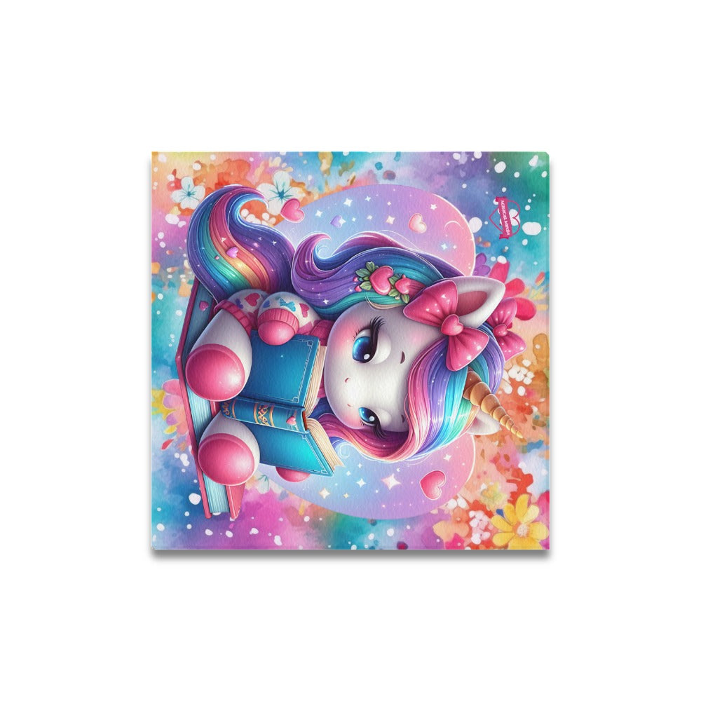 Magical Minds Cute colourful Rainbow Unicorn Reading graphic Canvas Print 16"x16"-My Bight Side Clothing