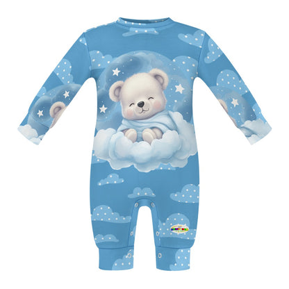 Cute Sleeping Teddy Bear and Cloud Pattern Baby Romper-My Bright Side Clothing