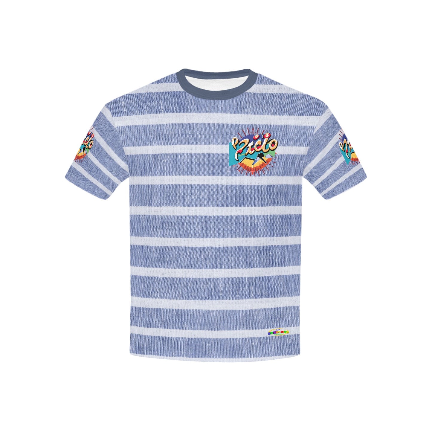 Blue Retro Stripped Pattern and logo Children's T-Shirt-My Bright Side Clothing