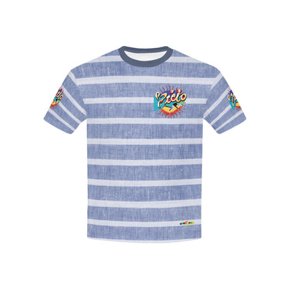 Blue Retro Stripped Pattern and logo Children's T-Shirt-My Bright Side Clothing