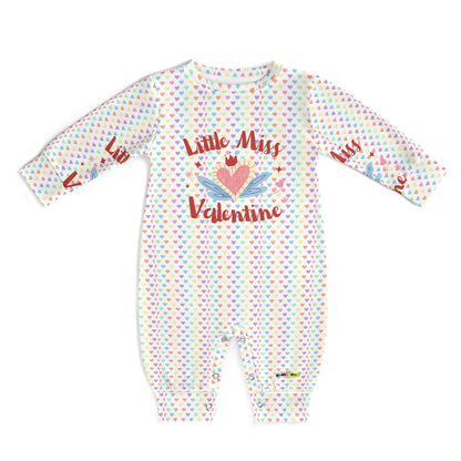 Cute Little Miss Valentine Heart Pattern and Graphic Baby Romper-My Bright Side Clothing