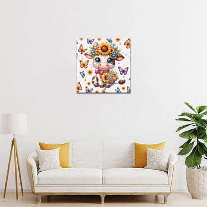 Cute colourful butterfly sunflower baby cow graphic Canvas Print 16"x16"-My Bight Side Clothing