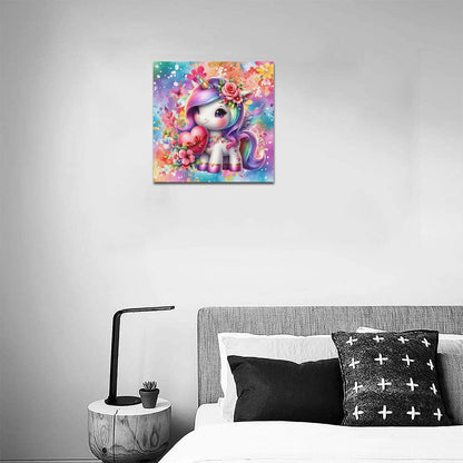 Magical colourful Rainbow Heart Unicorn Canvas Print 16"x16"-My Bight Side Clothing