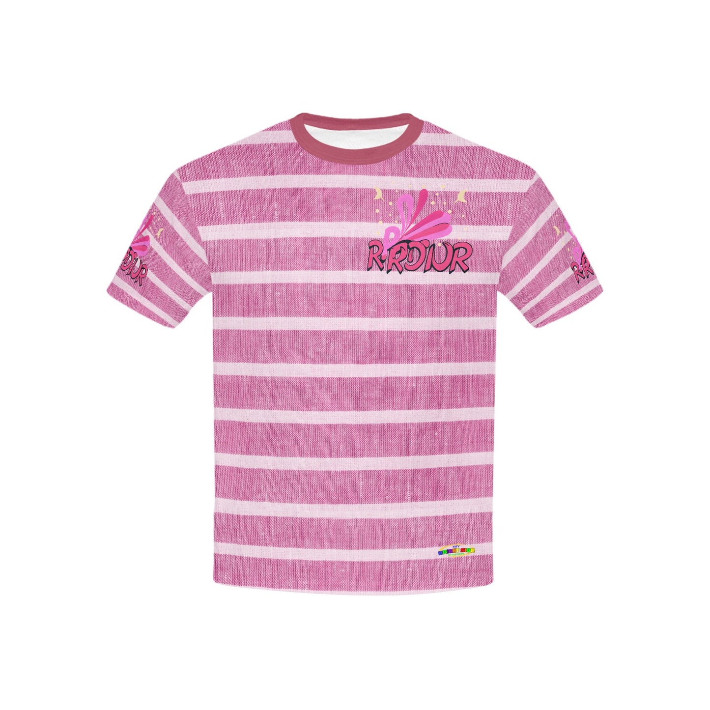 Dark Pink Retro Stripped Pattern and logo Children's T-Shirt-My Bright Side Clothing