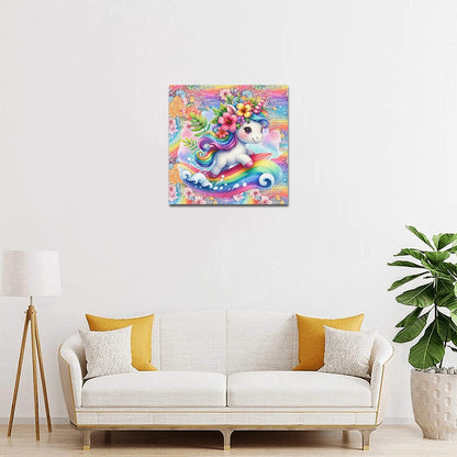 Cute colourful Flower Rainbow Baby Unicorn graphic Canvas Print 16"x16"-My Bight Side Clothing