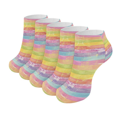 Grunge Pastel Strip Rainbow Pattern Children's Comfortable Socks -5 Pairs -MyBrightSideClothing