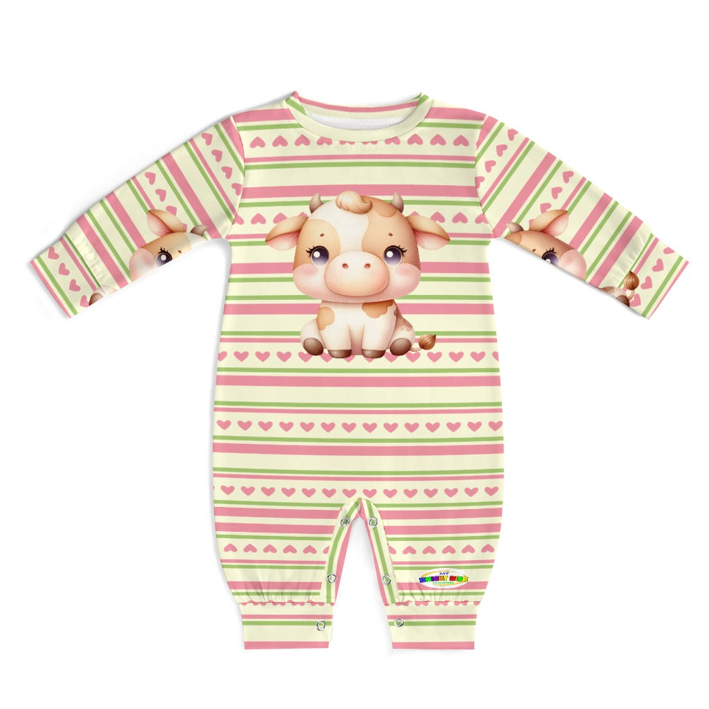 Cute Baby Cow and Pastel Heart Stripe Pattern Baby Romper-My Bright Side Clothing