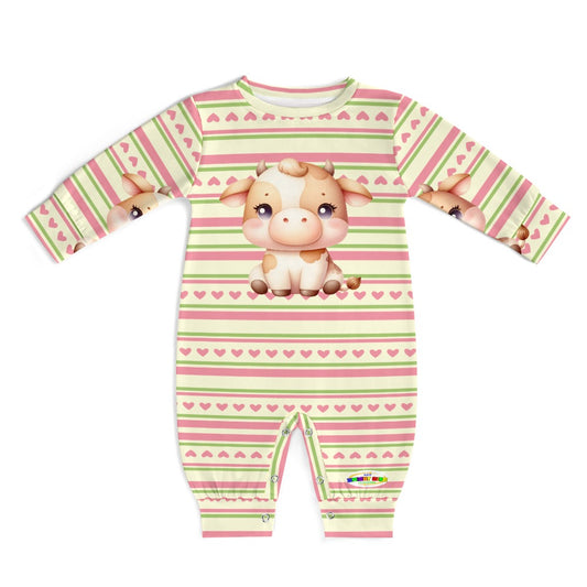 Cute Baby Cow and Pastel Heart Stripe Pattern Baby Romper-My Bright Side Clothing