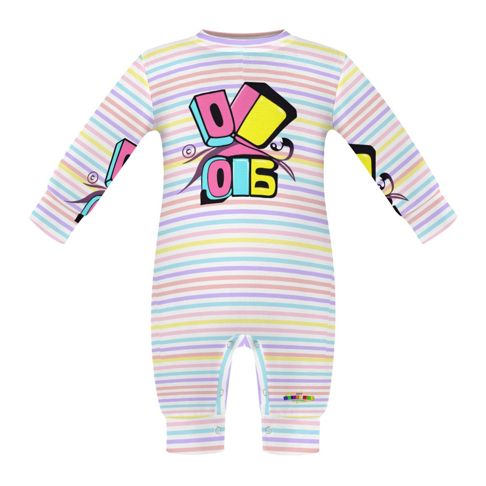 Cute Pastel Building Blocks and Rainbow Stripe Pattern and Logo Baby Romper -My Bright Side Clothing