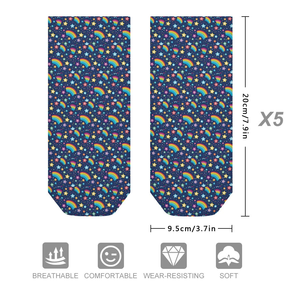 Navy Blue Rainbow Pattern Children's Comfortable Socks -5 Pairs -MyBrightSideClothing