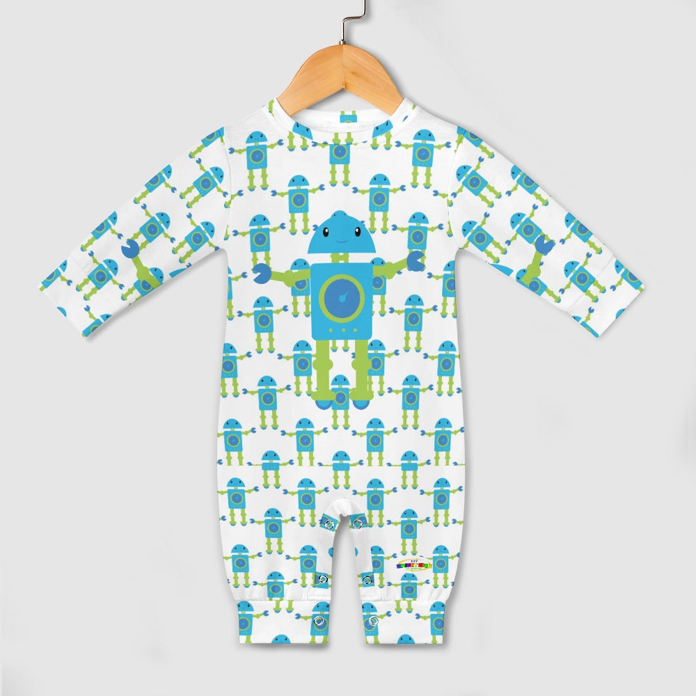 Cute Blue Robots Pattern Baby Romper-My Bright Side Clothing