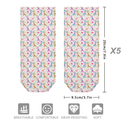 Cute Pastel Giraffes in love Pattern Children's Comfortable Socks -5 Pairs -MyBrightSideClothing