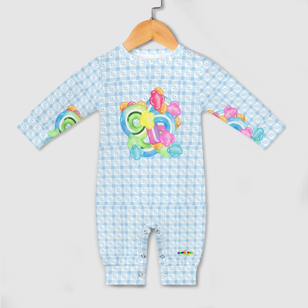 Pastel Blue Square Heart Pattern and Rainbow Maze Graphic  Baby Romper  -My Bright Side Clothing