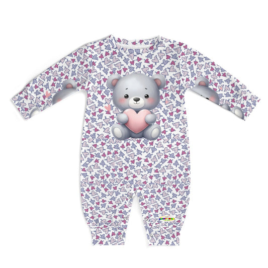 Cute Heart Pattern and Bear Graphic Holding a Heart Baby Romper-My Bright Side Clothing